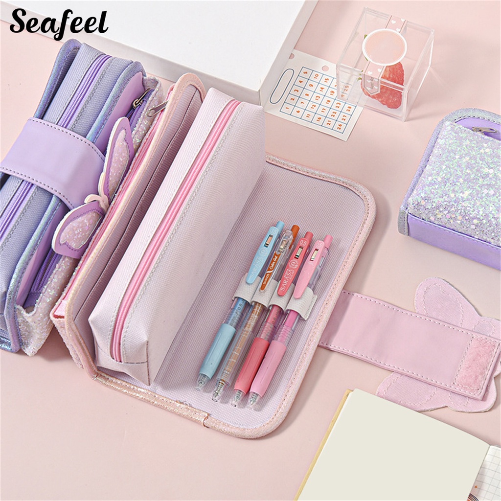 Túi Đựng Bút Bằng Vải Oxford Chống Nước Sức Chứa Lớn Có Khóa Kéo In Họa Tiết Bướm Cho Nhà Ở