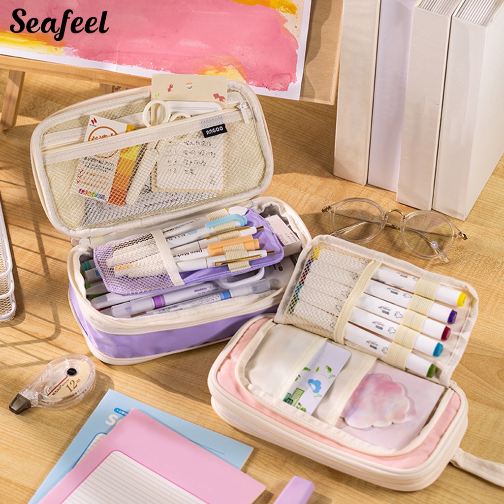 Túi Đựng Bút Bằng Vải Canvas Hai Lớp Có Tay Cầm Đa Năng Dành Cho Văn Phòng