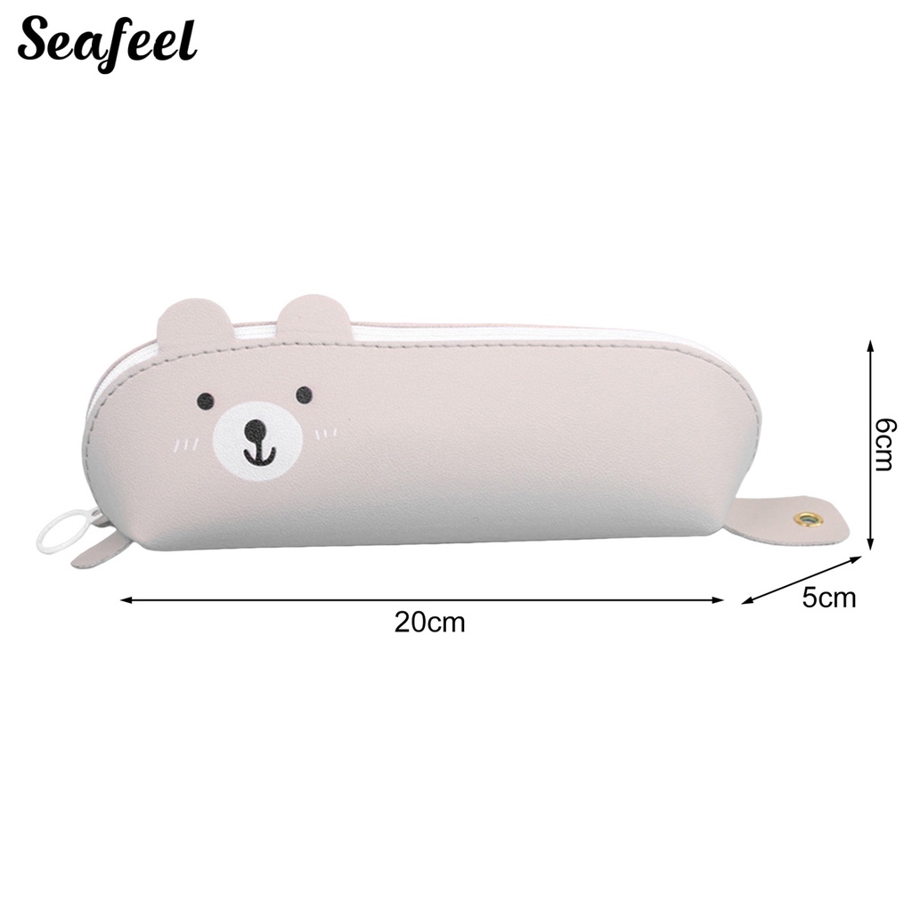 Túi Đựng Bút Giả Da Họa Tiết Mèo Biển Hoạt Hình Dễ Thương Có Khóa Kéo