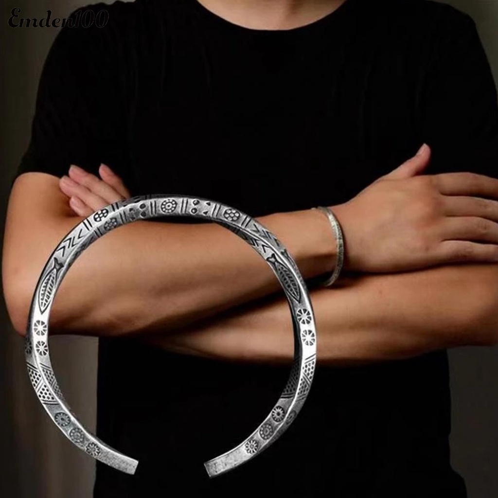 Vòng Đeo Tay Dạng Hở Màu Sắc Bạc Phong Cách Boho Thời Trang Cho Nam