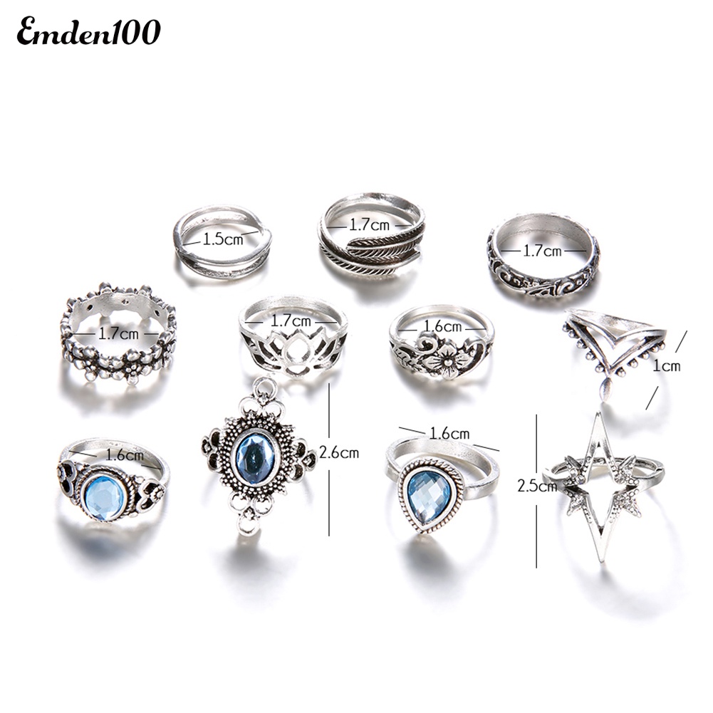 Bộ 11 Nhẫn Đeo Đốt Tay Phong Cách Retro Xinh Xắn