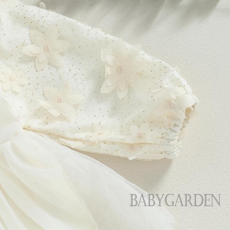 Bộ Áo Liền Quần Tay Dài Cổ Tròn In Hoa 3D Đính Kim Sa Lấp Lánh Thời Trang Mùa Xuân Cho Bé Gái