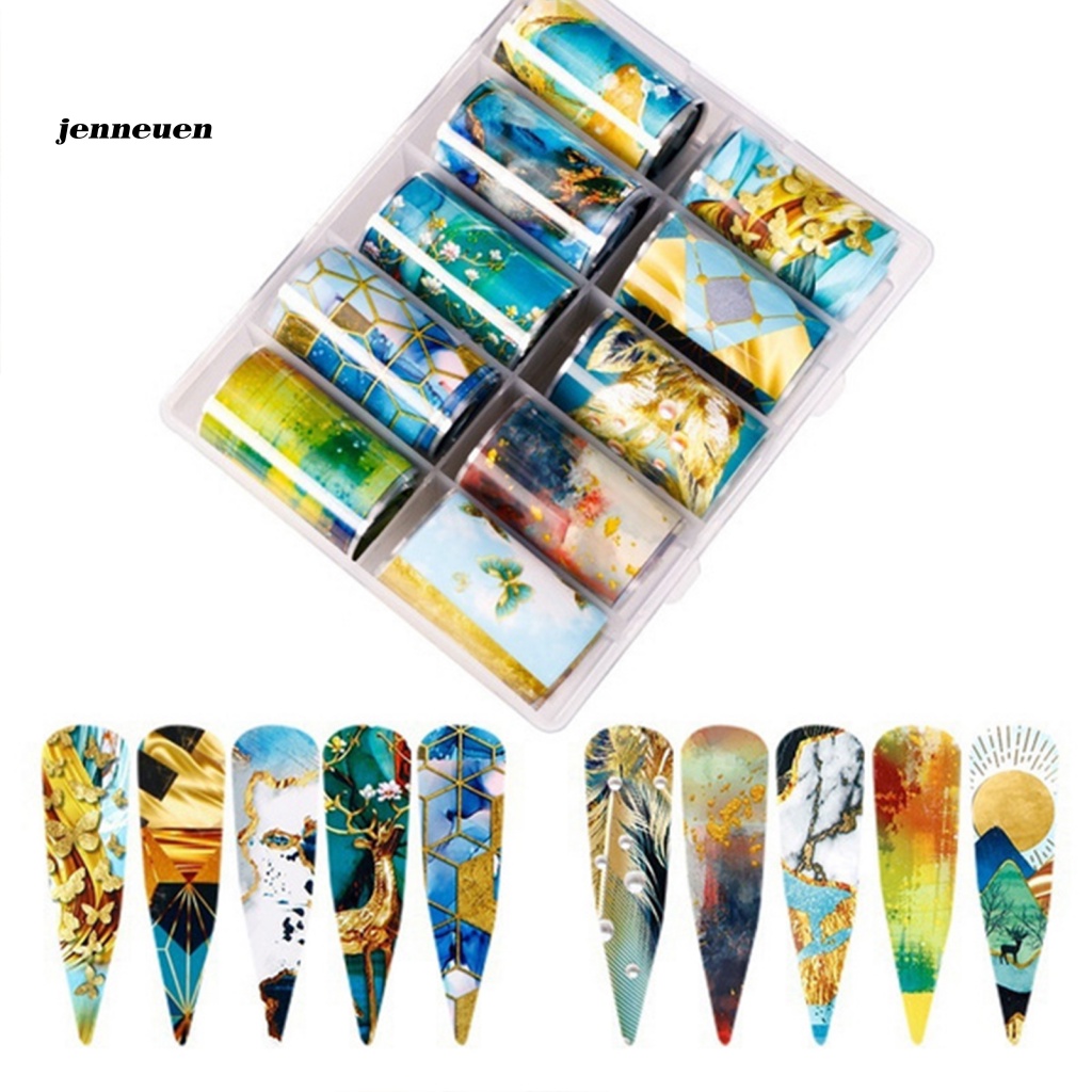 Hộp 10 Cuộn Nhãn Dán Móng Tay Nhiều Màu Sắc Tinh Tế