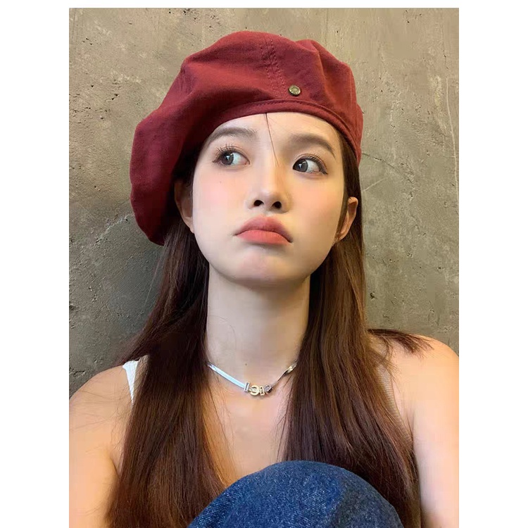 Mũ beret nữ trơn, mũ nồi họa sĩ chất liệu cotton cao cấp họa tiết phong cách ulzzang có dây rút thời trang thu đông