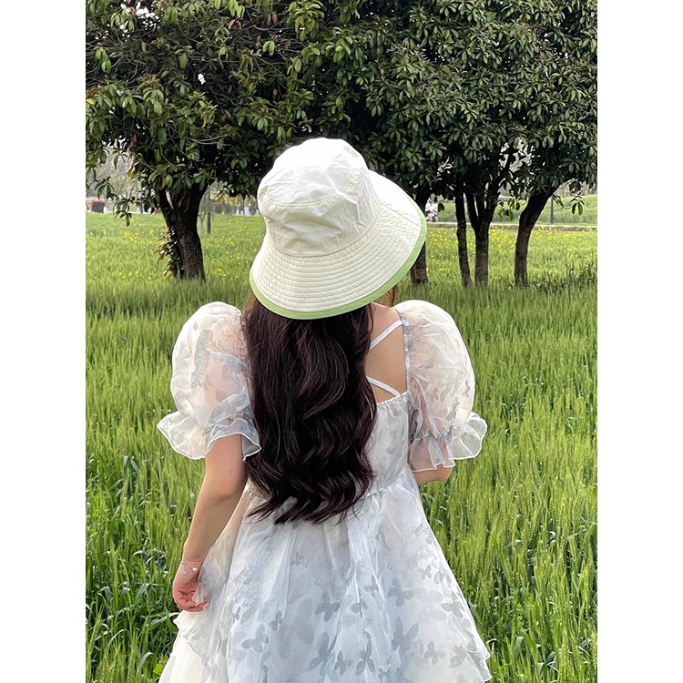 Mũ bucket 2 mặt cải viền màu độc đáo lạ mắt chất liệu thông thoáng mùa hè dã ngoại thời trang phong cách Hàn Quốc mới