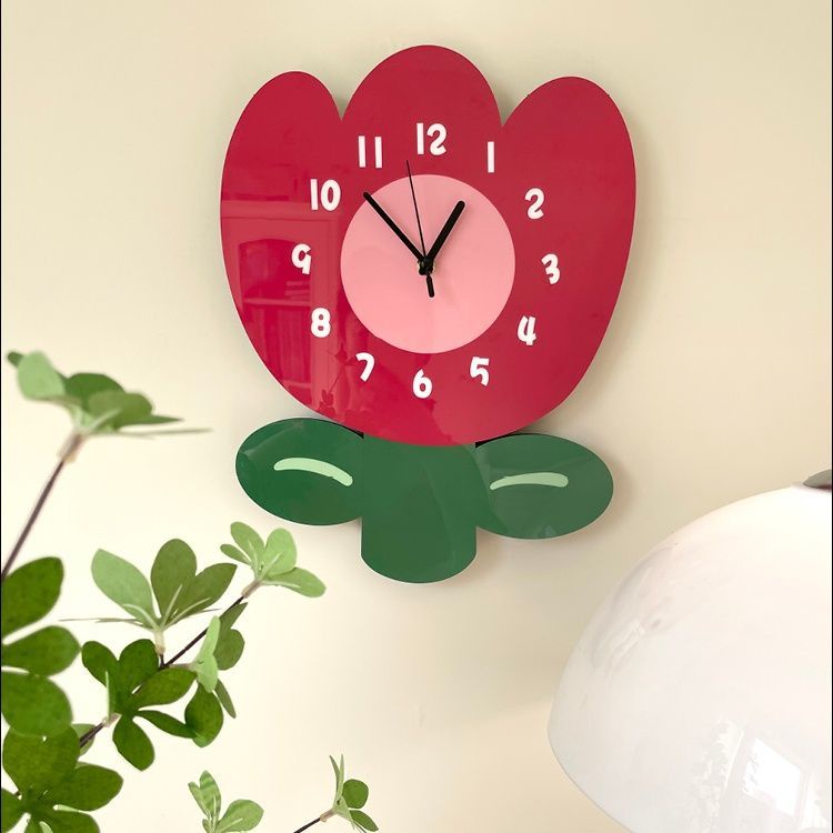 Đồng Hồ Treo Tường Hình Hoa Tulip Hoạt Hình Nghệ Thuật Sáng Tạo Đơn Giản Không Gây Tiếng Ồn Trang Trí Phòng Khách [7.18