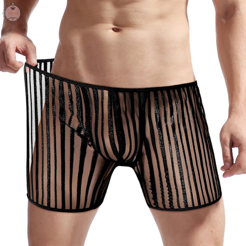 Men Underwear Sheer Shorts Soft Striped Breathable Underpants Comfortable