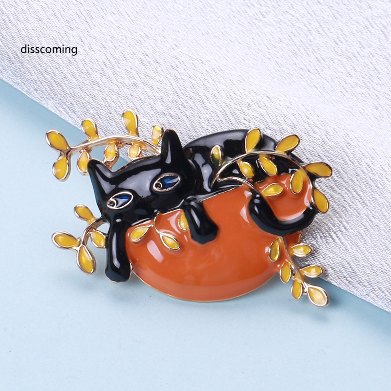 Áo Thun SL SL SL SL SL SL SL| Ghim Cài Áo Hình Chú Mèo Lười Phối Lá Đen Trắng Dễ Thương