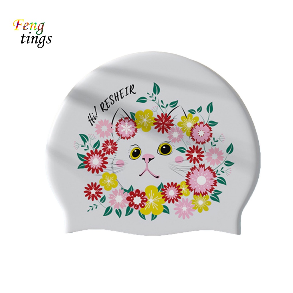 Mũ Bơi Silicon Chống Trượt Độ Co Giãn Cao In Họa Tiết Mèo Trắng / Đen Thời Trang Mùa Hè Cho Nữ