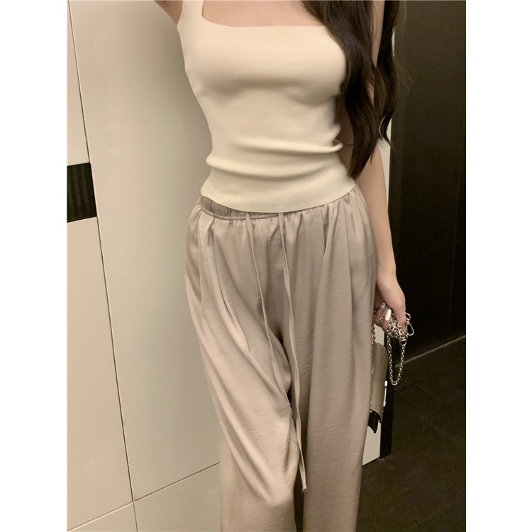 Quần Dài satin Ống Rộng Lưng Cao Thời Trang Cho Nữ