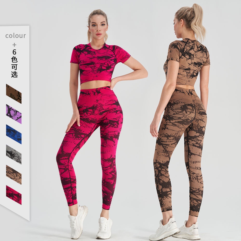 Quần Legging Thể Thao Ngắn Tay Eo Cao Khô Nhanh Nhuộm Màu Phong Cách Mới Cho Nữ