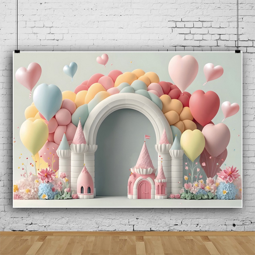 Phông Nền Chụp Ảnh 3D Hình Lâu Đài Công Chúa Màu Sắc Ngọt Ngào Cho Bé