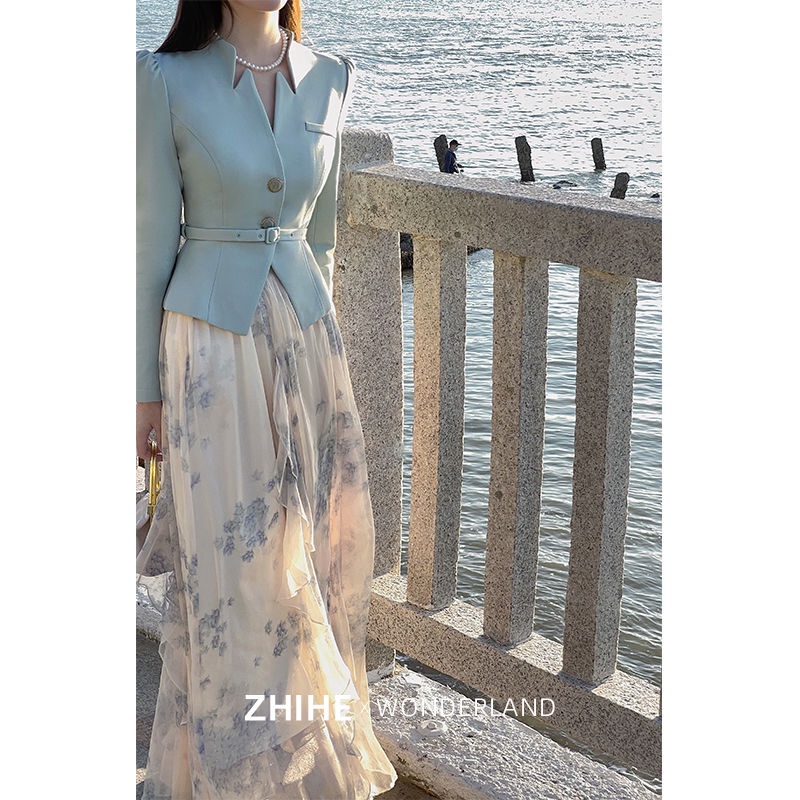 2023 spring new style commuter celebrity women's high-end light mature style pure desire floral skirt two-piece suit