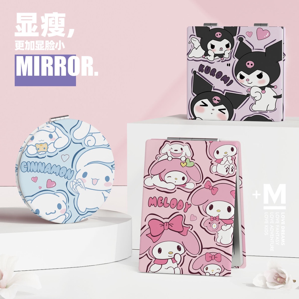 Gương Trang Điểm Mini Gấp Gọn Di Động Hình Melody Kuromi Corn Dog Dễ Thương Cho Nữ