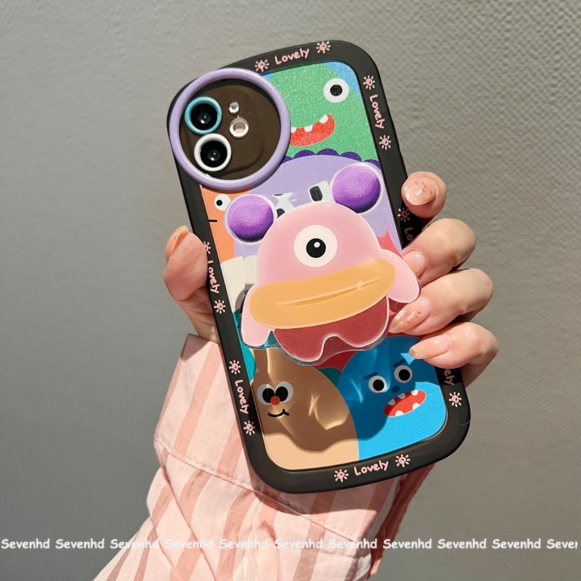 Ốp Điện Thoại TPU Mềm Họa Tiết Quái Vật Doodle Gắn Giá Đỡ iPhone 14 13 12 11 Pro Max X XR Xs Max 8 7 6 6s Plus SE 2020