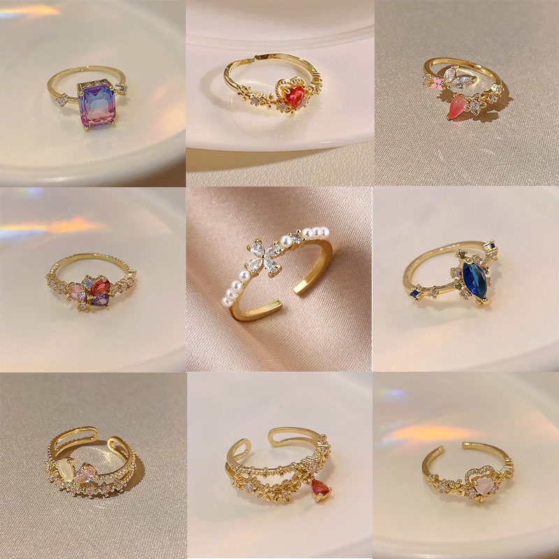Nhẫn Đính Hôn Đính Đá Zircon Màu Vàng Tinh Tế Có Thể Điều Chỉnh Cho Nữ