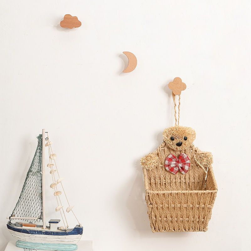 Móc Gỗ Treo Tường Không Đục Lỗ Hình Trăng Sao Đám Mây Đơn Giản Trang Trí Nhà Cửa