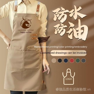 Waterproof and oil-proof canvas apron customized logo printing catering work clothes work clothes apron stall youth makeup 8WP1