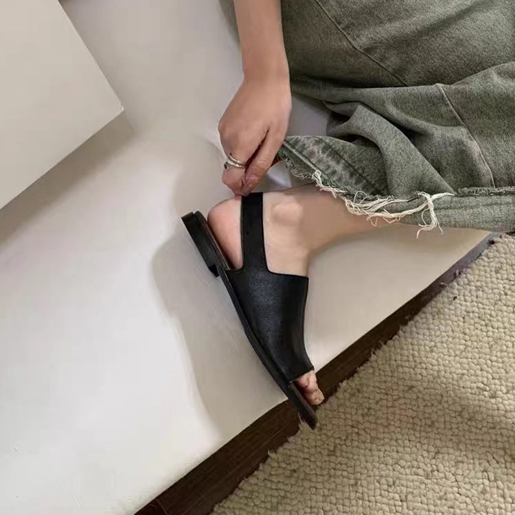 Dép Sandal Hở Mũi Đế Bằng Phong Cách retro Thời Trang Cho Nữ