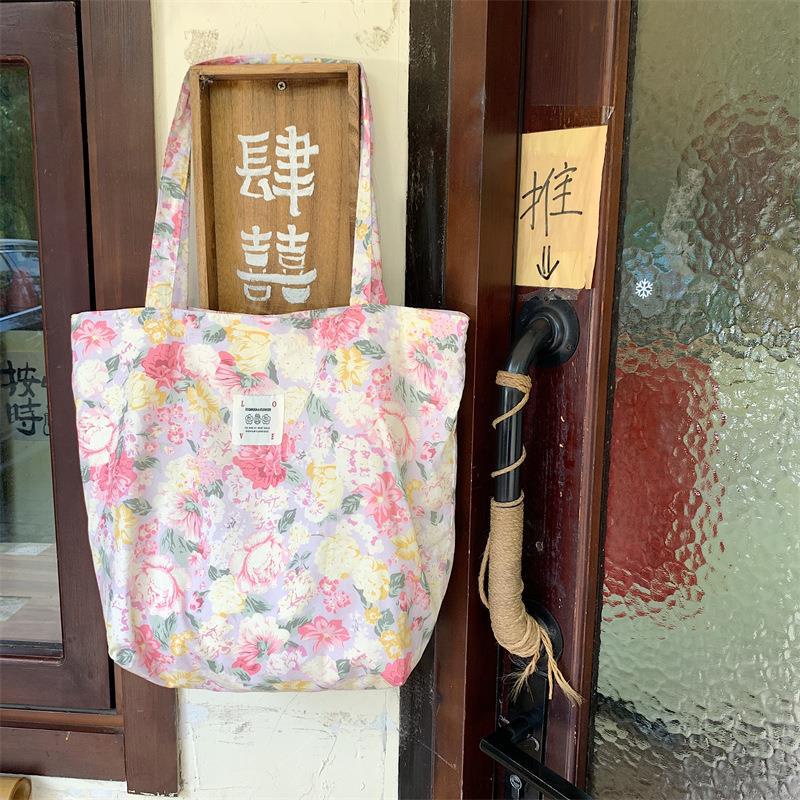 Túi Tote Đeo Vai Vải Canvas Họa Tiết Hoa Phong Cách Phương Tây Thời Trang Mới 26101