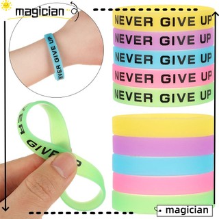 Vòng tay silicon cao su dạ quang in chữ never give up nhiều màu thời trang cho nam và nữ