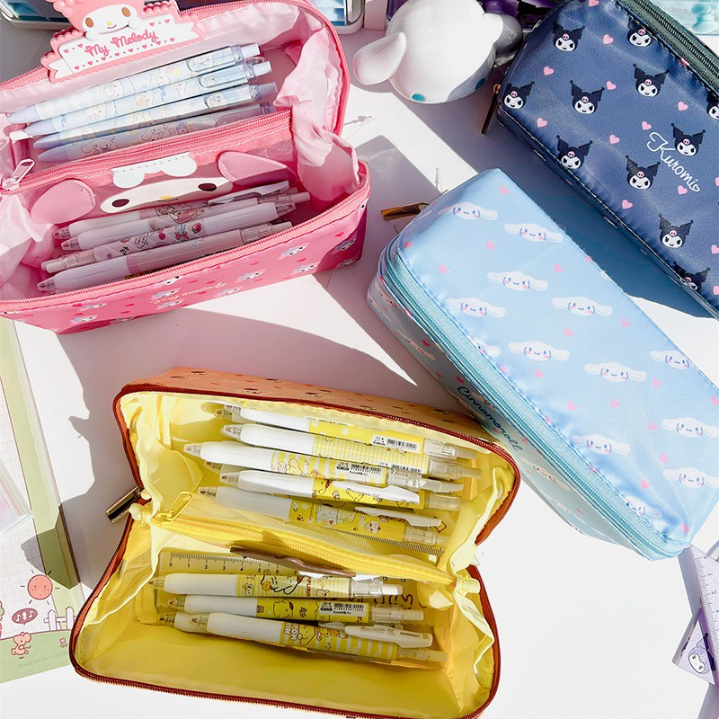 Sanrio Túi Đựng Bút Vải Canvas Sức Chứa Lớn In Hình Cinnamoroll Hello Kitty