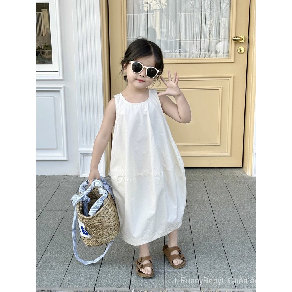Đầm Không Tay Màu Trơn Thời Trang Mùa Hè 2023 Mới Cho Bé Gái