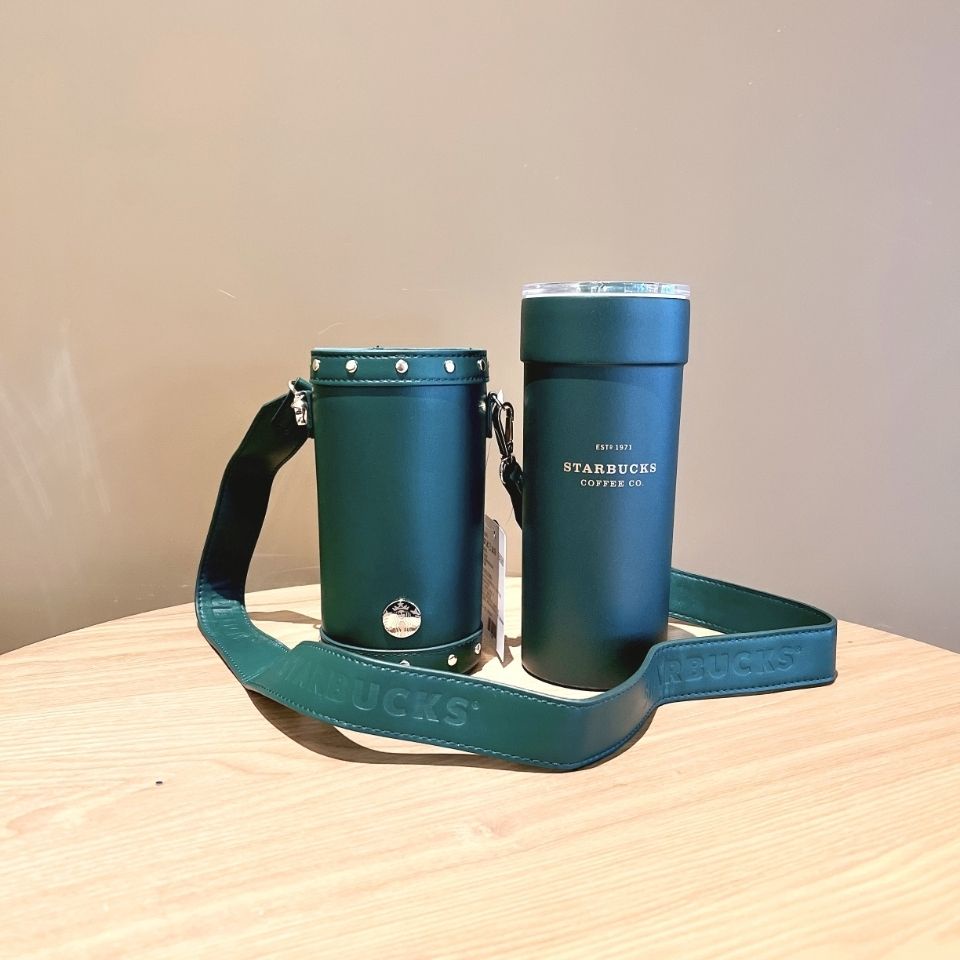 Cốc Starbucks Bằng Thép Không Gỉ Màu Xanh Lá Cây Cổ Điển Có Giá Đỡ Đính Đinh Tán Dung Tích Lớn Cho Dịp Giáng Sinh Năm
