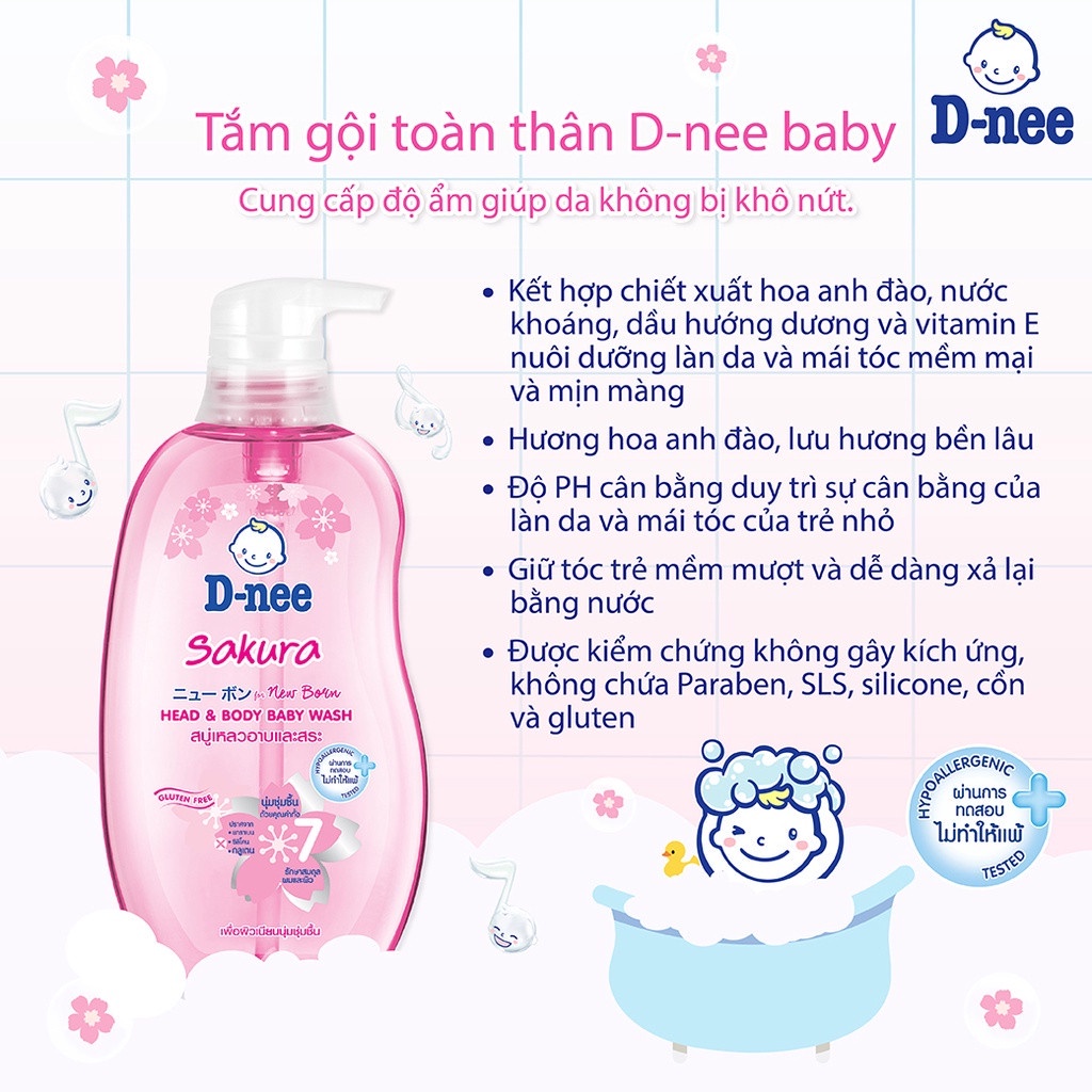 Sữa tắm gội toàn thân Dnee cho bé 200ml/380ml/800ml- Sữa tắm thái an toàn cho bé