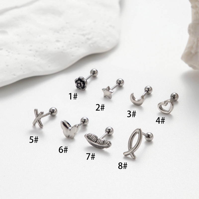 1 Khuyên Xỏ Sụn Tai Mini Bằng Thép Không Gỉ 20Gauge Hình Hoa Hồng / Bướm / Trăng Sao