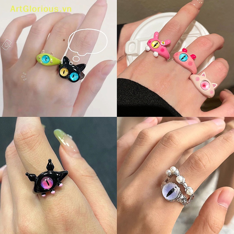 Nhẫn Cưới Hình Mèo Đen Mắt To Vui Nhộn Thời Trang Cho Cặp Đôi