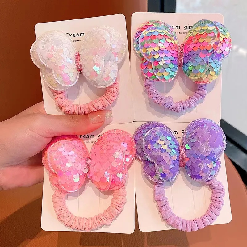 Dây Cột Tóc Đính Nơ Kim Sa Lấp Lánh Dễ Thương Cho Bé Gái