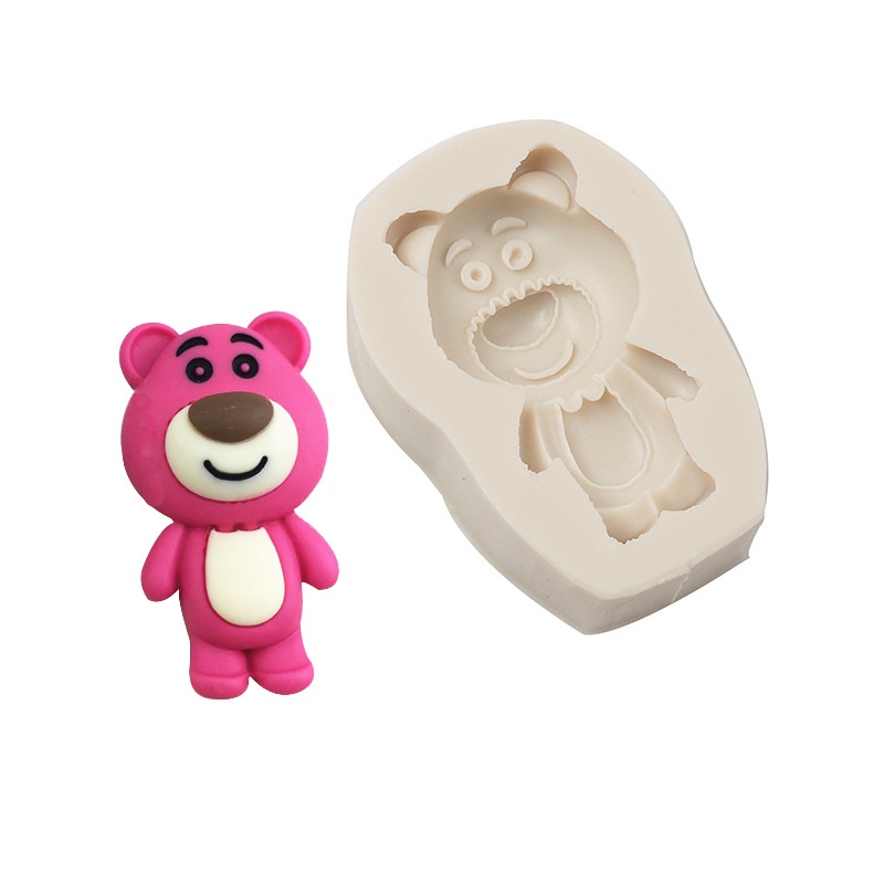 Khuôn Làm Bánh Kẹo / Xà Phòng Nắp Lật Hình Gấu / Dâu Tây Nhỏ Dễ Thương
