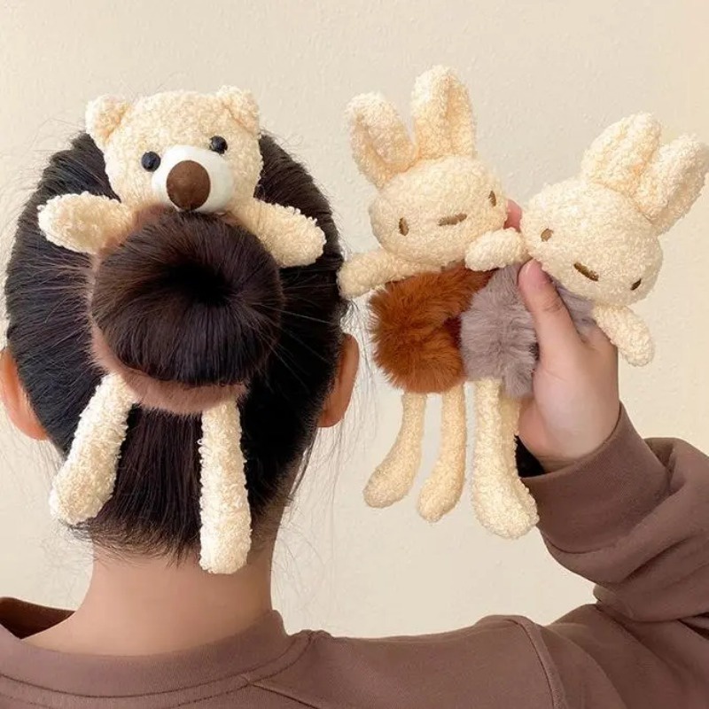 Dây Buộc Tóc Cao Su Co Giãn Bọc Vải Lông Thỏ Mềm Mại Ấm Áp