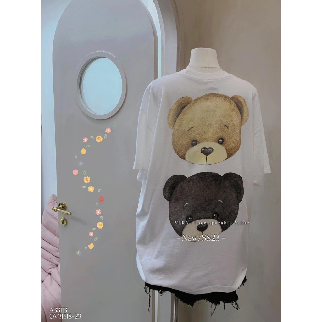 Áo u.k 2 đầu gấu đeo nơ 2 mặt