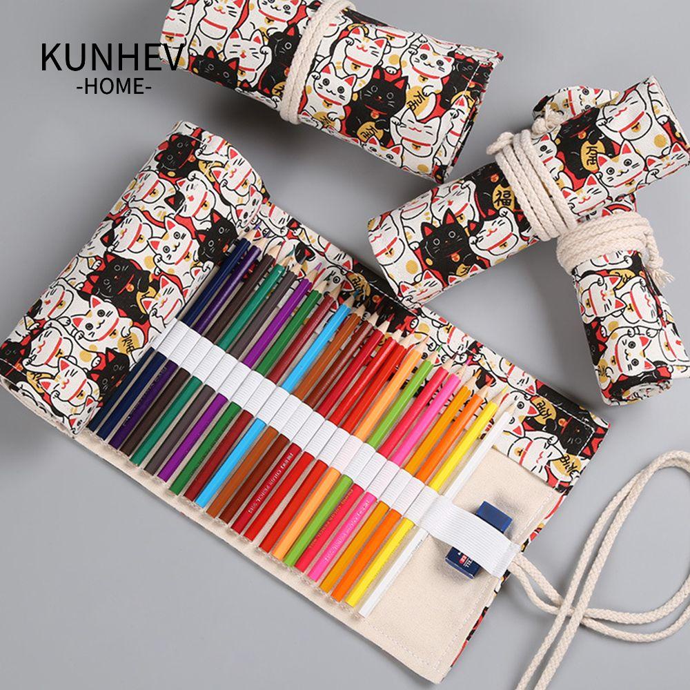 KUNHEV Túi Đựng Bút Chì Bằng Vải 12 / 24 / 36 / 48 / 72 Lỗ Tiện Dụng