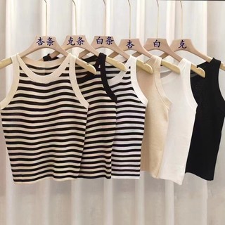 Áo dệt kim nữ sát nách kẻ sọc ngang phong cách mới