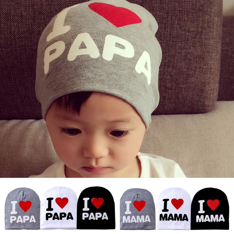 Mũ Trùm Đầu In Chữ I Love PAPA MAMA Dễ Thương Cho Bé