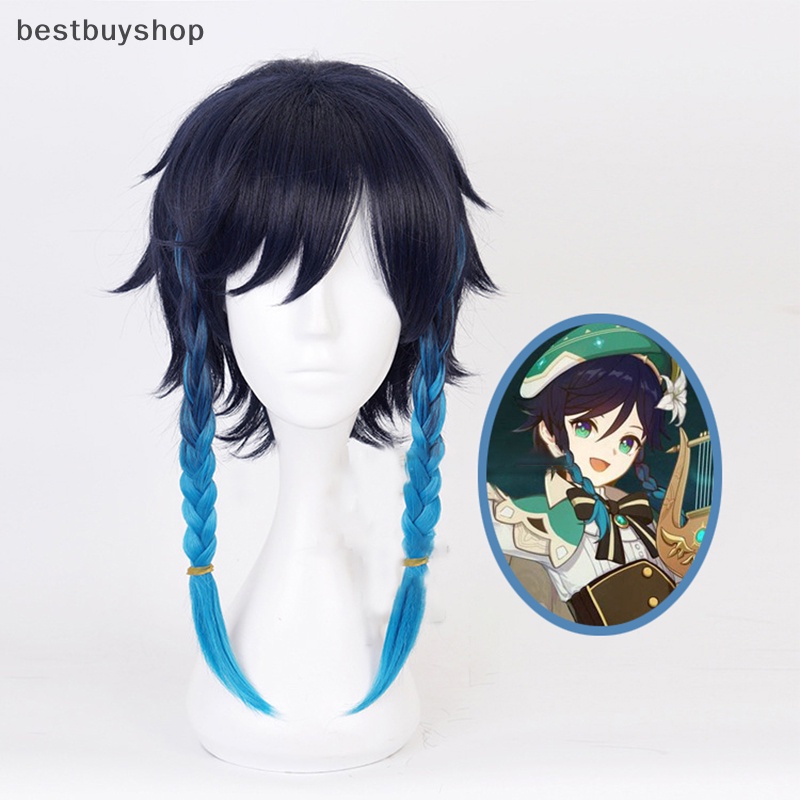 Cửa hàng tốt nhất trò chơi genshin impact venti gradient blue cosplay tóc giả bện tóc tổng hợp mới