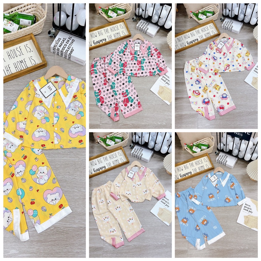 SIZE ĐẠI 16-28KG: Bộ pijama lụa dài tay mềm mại cho bé gái - BPL25