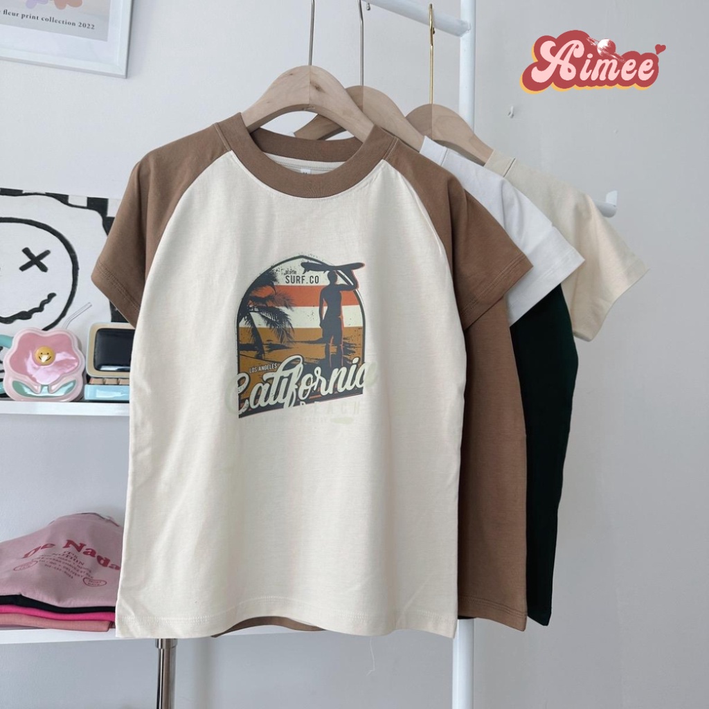 Áo baby tee raglan in hình california