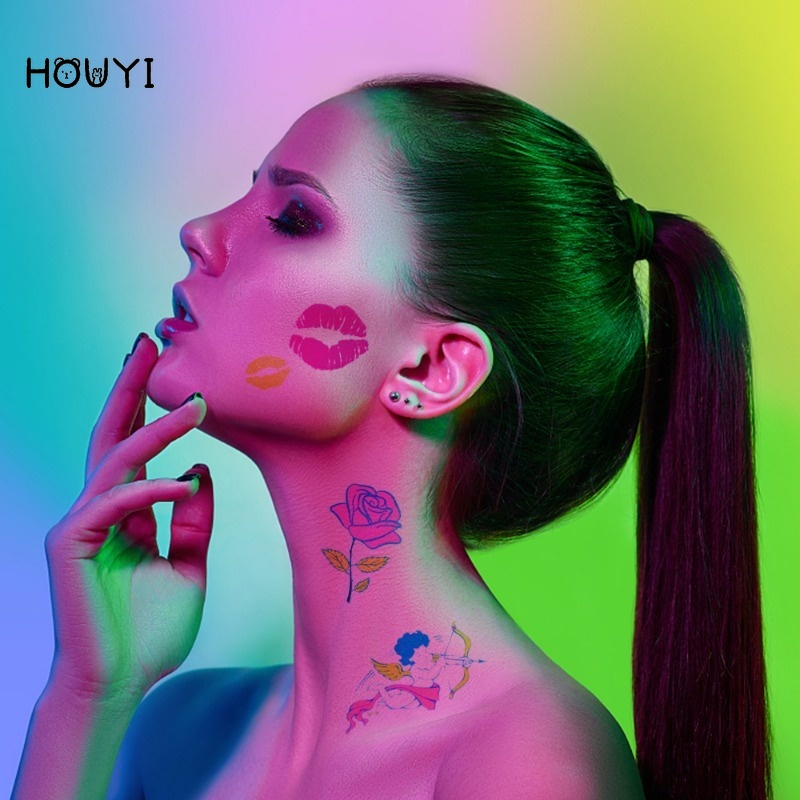 Miếng Dán Hình Xăm Tạm Thời Họa Tiết Trái Tim Phản Quang Độc Đáo