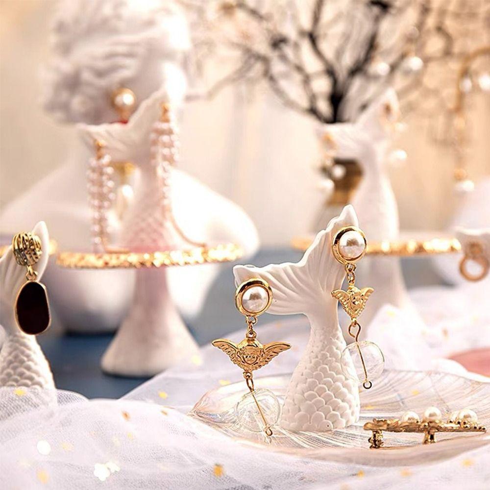 Giá trưng bày đồ trang sức đuôi cá HEALMEYOU, giá đỡ bông tai bằng thạch cao trắng, giá đỡ chuyên dụng trong cửa hàng tinh tế trang trí nhà theo phong cách hàn quốc