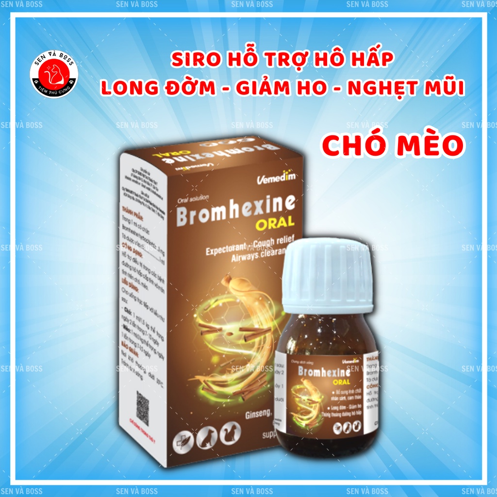 Bromhexine Oral - Giúp Giảm Ho, Long Đờm, Thông Thoáng Đường Hô Hấp Cho Chó Mèo Chai 30ml