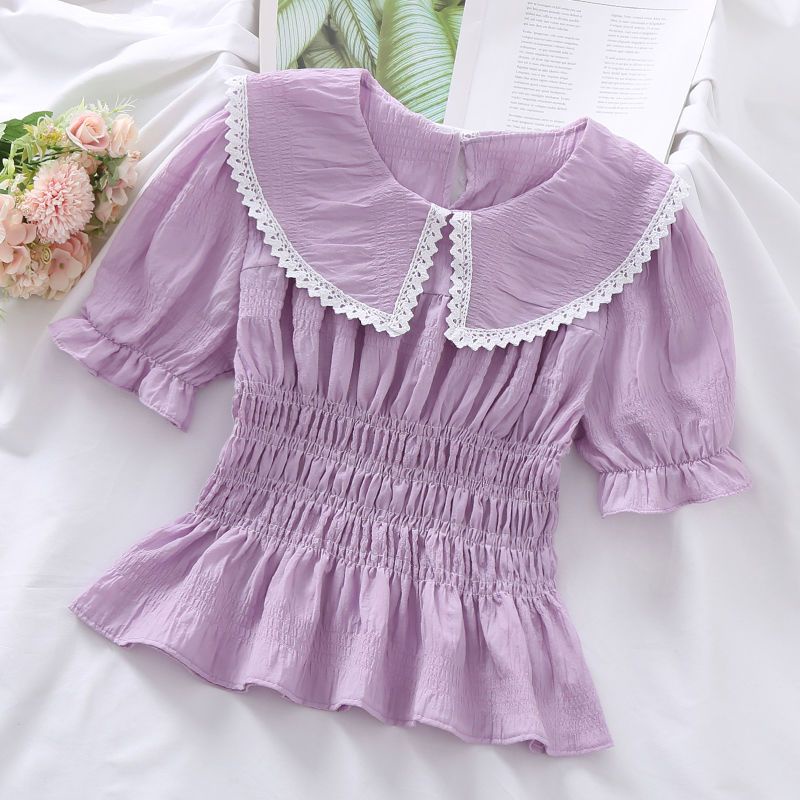 Áo Sơ Mi chiffon Mỏng Ôm Dáng Phối Ren Thiết Kế Mùa Hè Kiểu Pháp Mới Cho Nữ