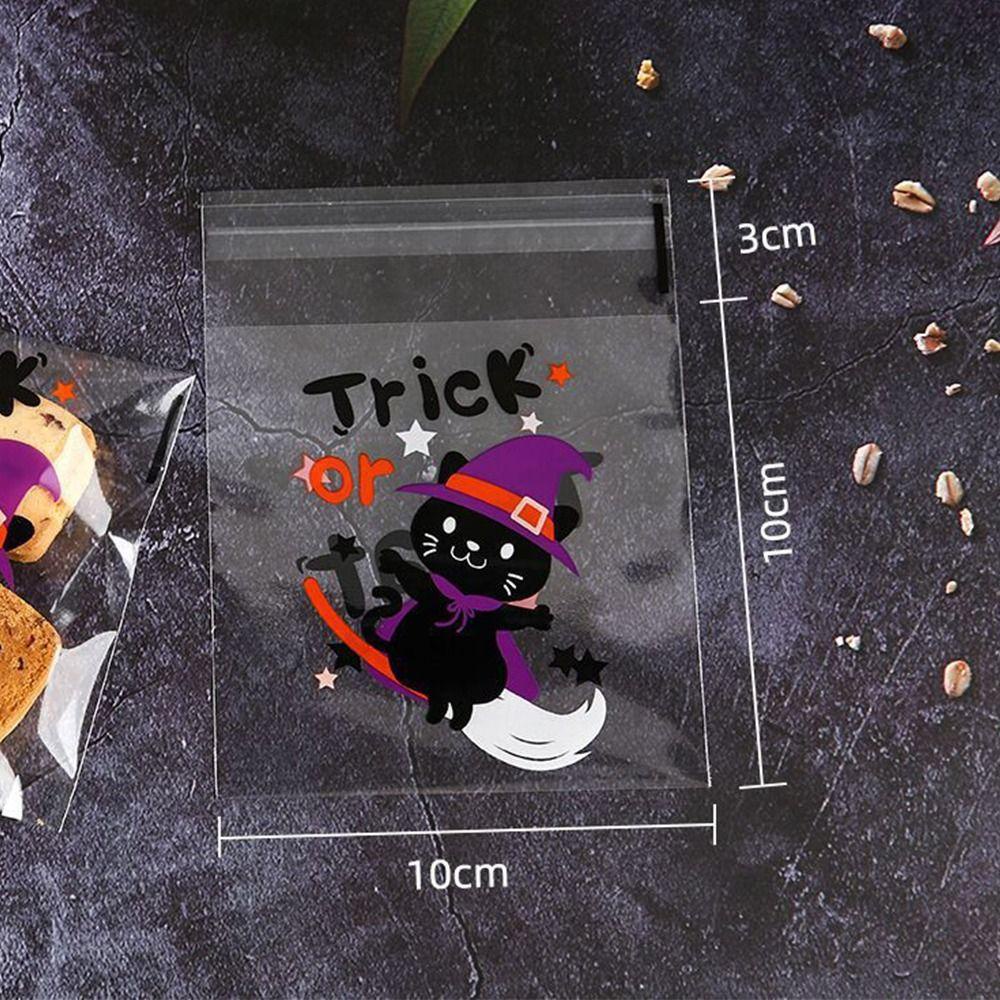 September 100 cái halloween túi kẹo nhựa, bí ngô tự dính halloween túi quà bánh quy, quà tặng trẻ em ma nhựa trong suốt halloween