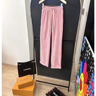 D4WS MIU MIU 2023 lazy style pink plaid elastic drawstring casual loose all-match walking pants