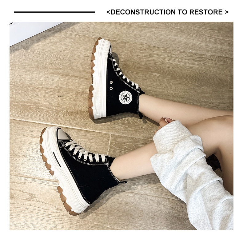 Giày vải nữ sinh cao trên dày đáy giày nhỏ màu trắng tăng chiều cao giày ban thường giày