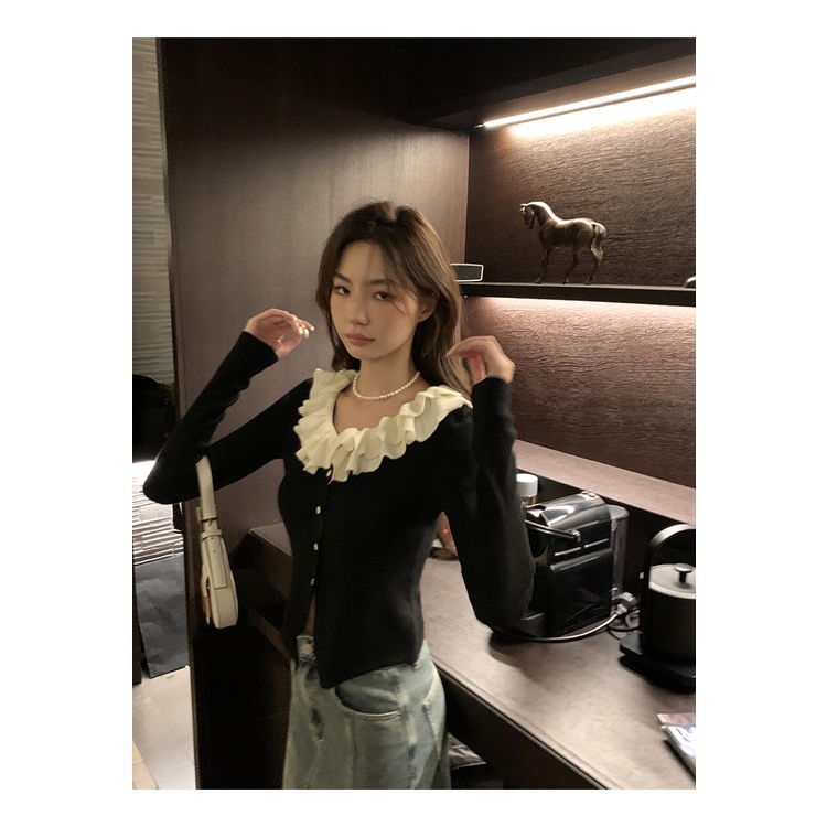 Áo Sweater Tay Dài Cổ Phối Bèo Thiết Kế Mới Thời Trang Mùa Thu Dành Cho Nữ