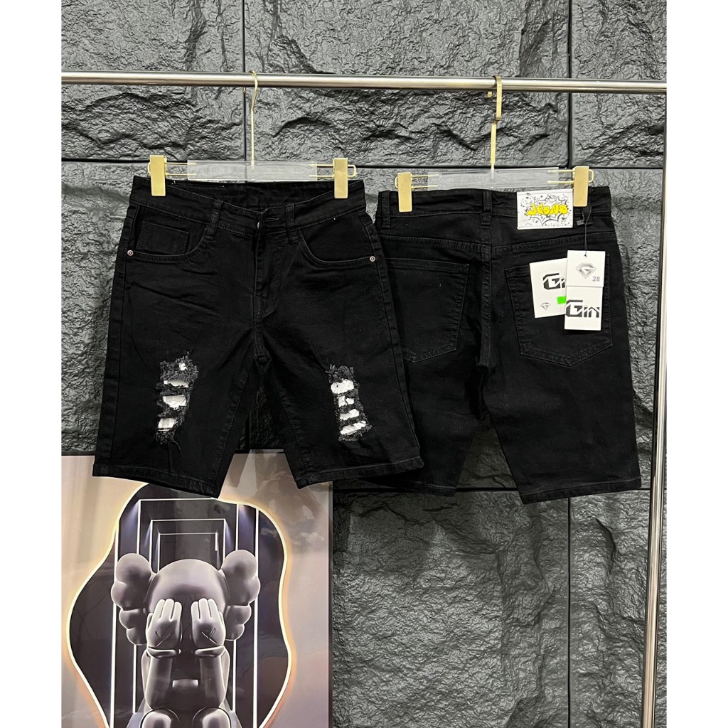 Quần short jean nam vải denim rách Form nhẹ phối Vá gối siêu đẹp mẫu mới cao cấp Quang Luxury